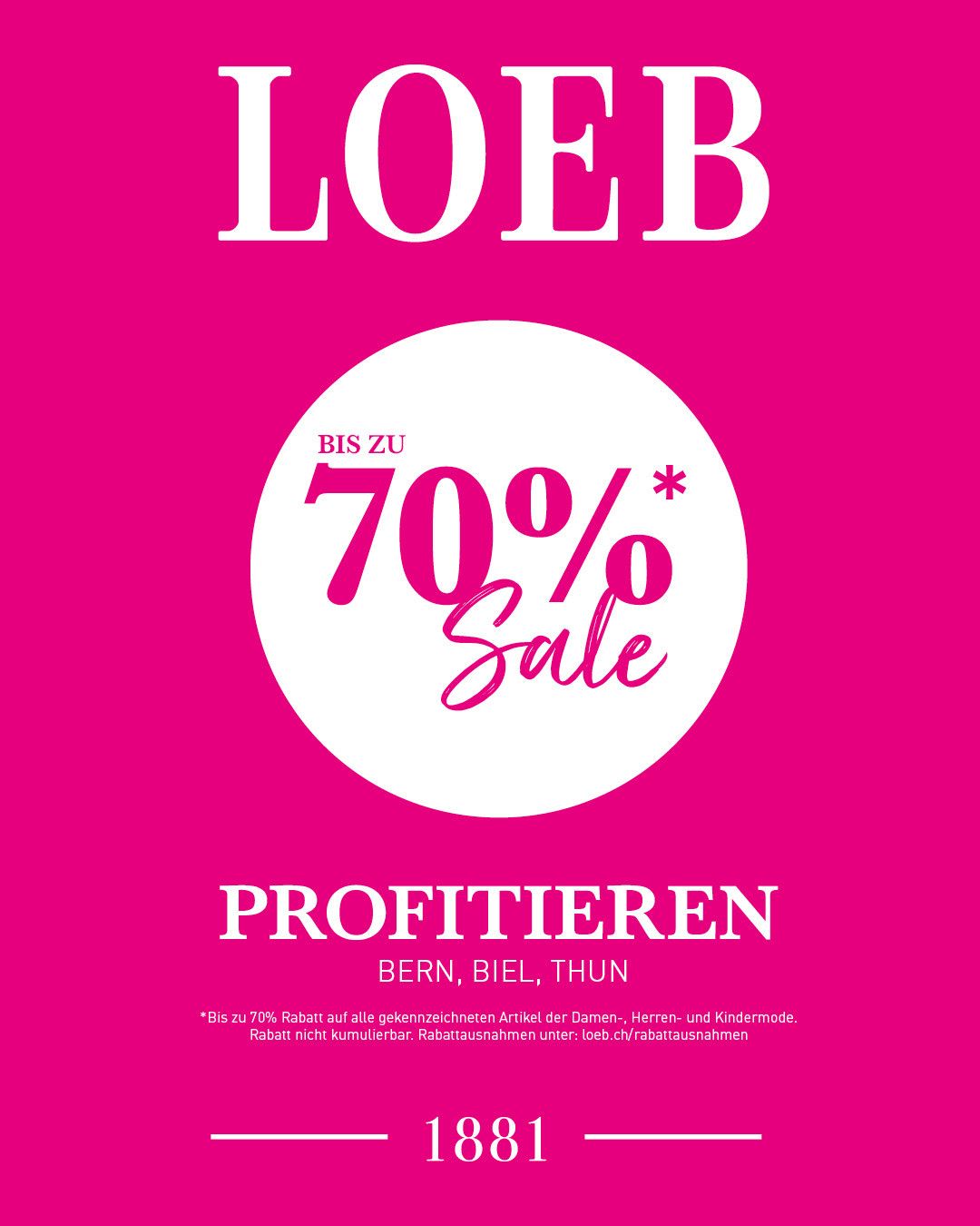 Jetzt wird's noch besser
Sichere dir bis zu 70 % Rabatt auf ausgewählte Fashion, Beauty und Lifestyle Highlights. ✨🛍️
Die besten Deals warten auf dich, schnell sein lohnt sich!
👉 Jetzt vorbeikommen und Lieblingsstücke sichern.
#Loeb #SaleStart #Sale Jetzt wird's noch besser
Sichere dir bis zu 70 % Rabatt auf ausgewählte Fashion, Beauty und Lifestyle Highlights. ✨🛍️
Die besten Deals warten auf dich, schnell sein lohnt sich!
👉 Jetzt vorbeikommen und Lieblingsstücke sichern.
#Loeb #SaleStart #Sale