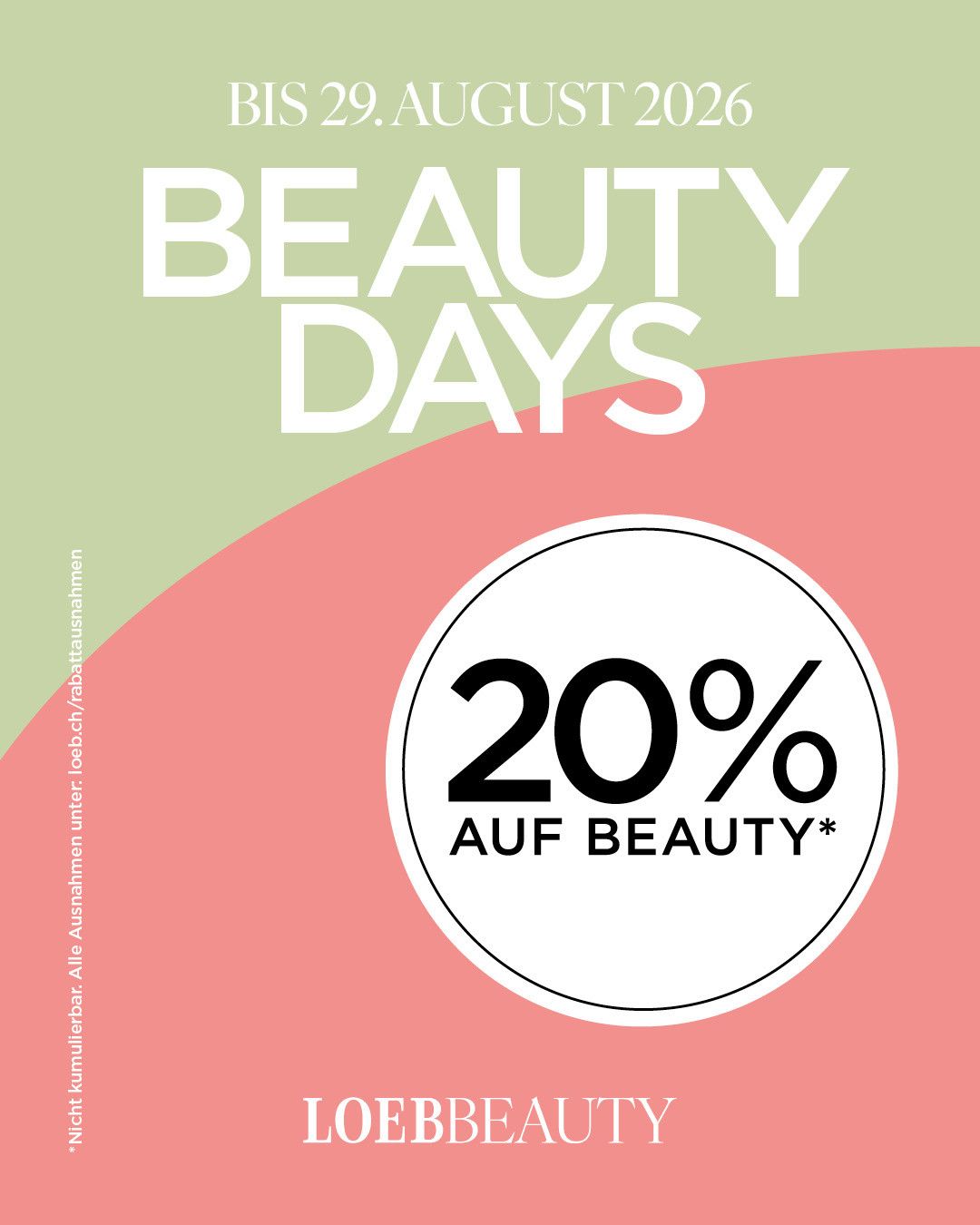 ☀️ BEAUTY DAYS bei LOEB BEAUTY ☀️⁠
⁠
Vom 27.–29. August gibt's 20% auf dein Beauty Sortiment* perfekt, um deine Pflege und Make-up Favoriten aufzustocken oder endlich das eine Produkt zu testen, das schon lange auf deiner Wunschliste steht ✨⁠
⁠
📍 Nur bis 29. August⁠
💄 20% auf Beauty*⁠
⁠
*Nicht kumulierbar. Alle Ausnahmen unter loeb.ch/rabattausnahmen⁠
⁠
#LOEBBeauty #BeautyDays #LOEB #glowfloor⁠