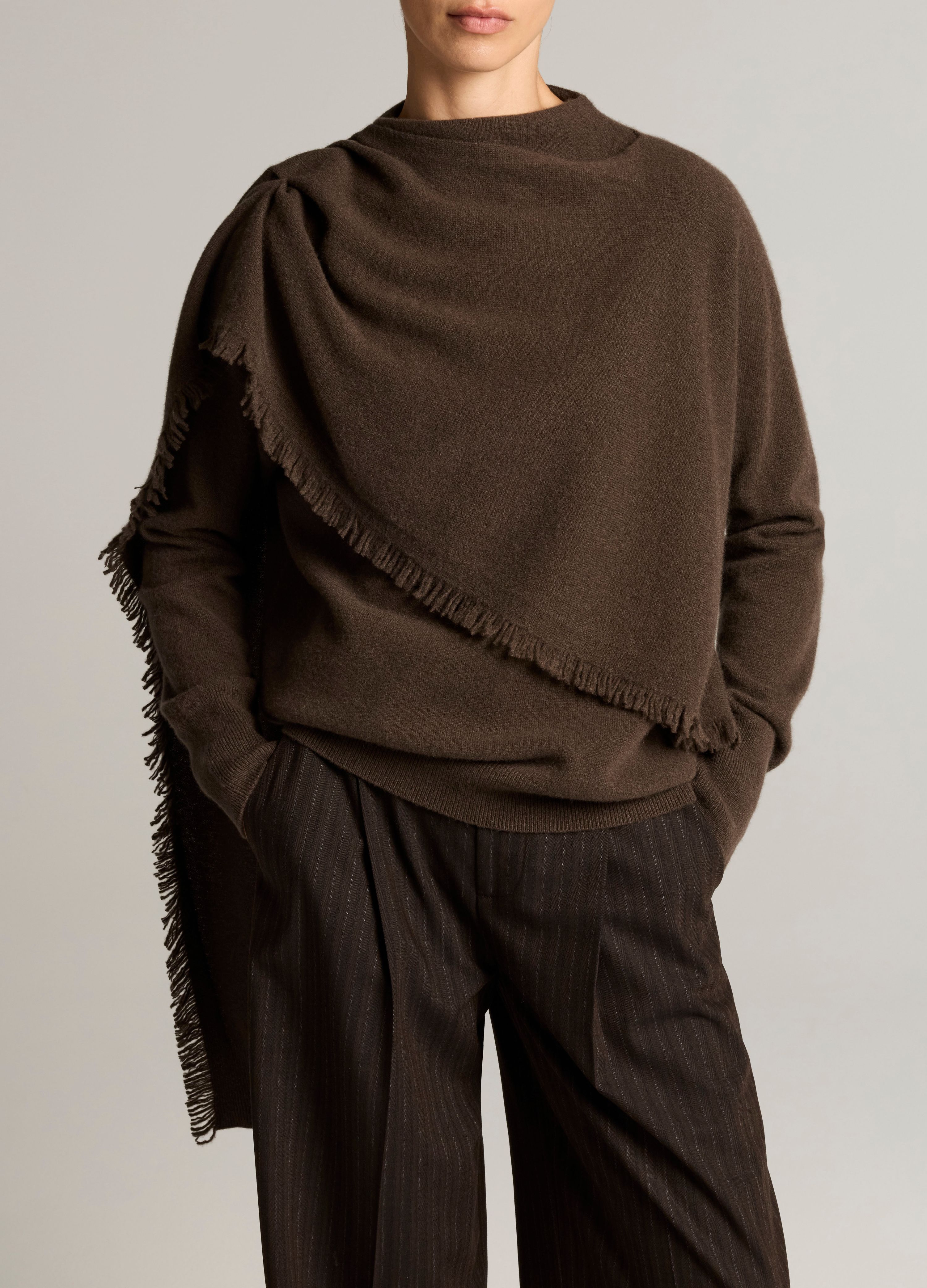 Draped Fringe Scarf Pullover