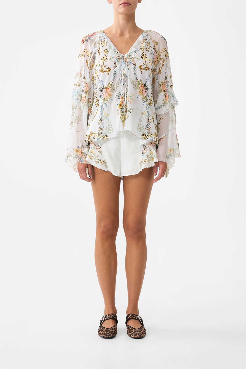 Lace Up V Neck Bluse