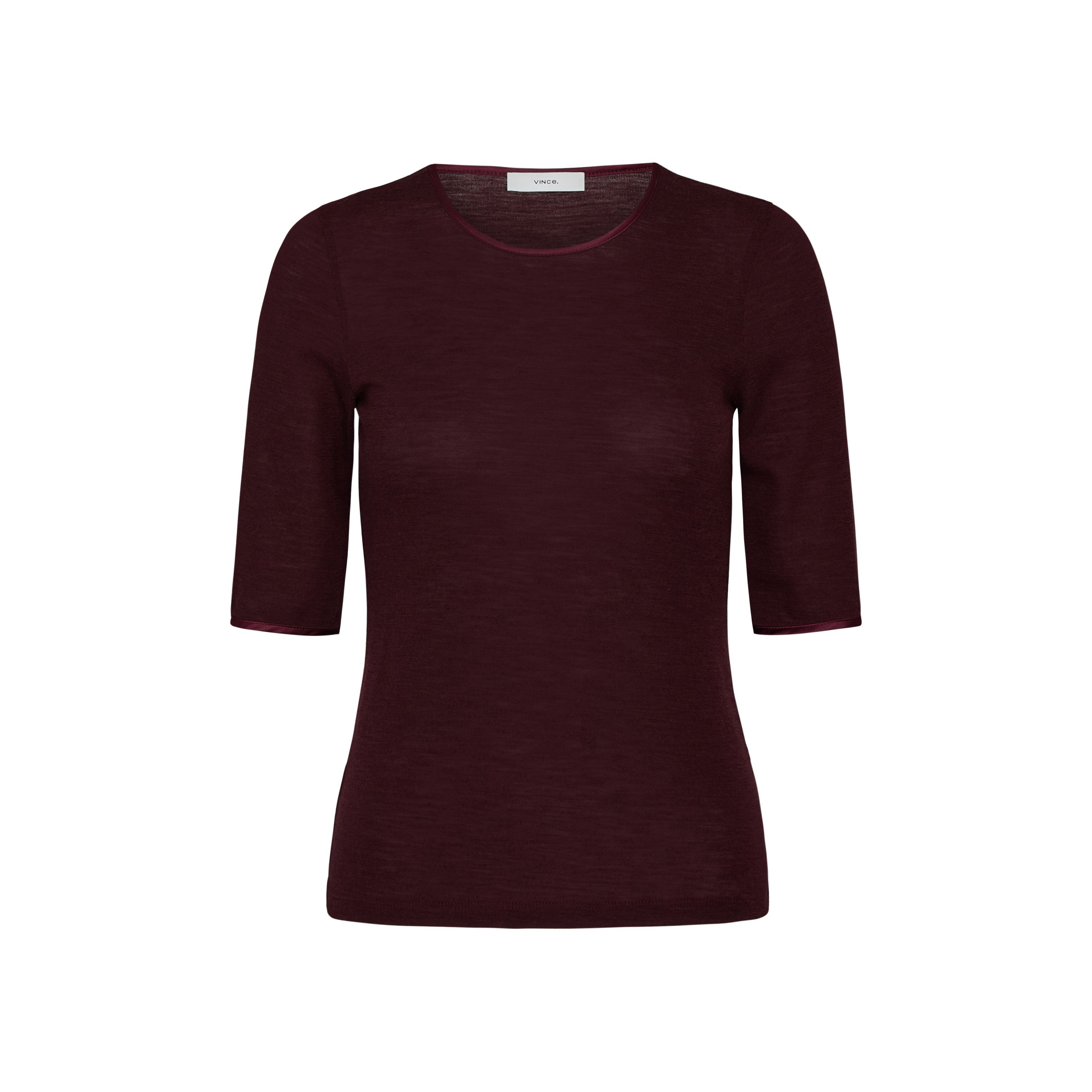 Satin-Trim Wool Elbow-Sleeve T-Shirt