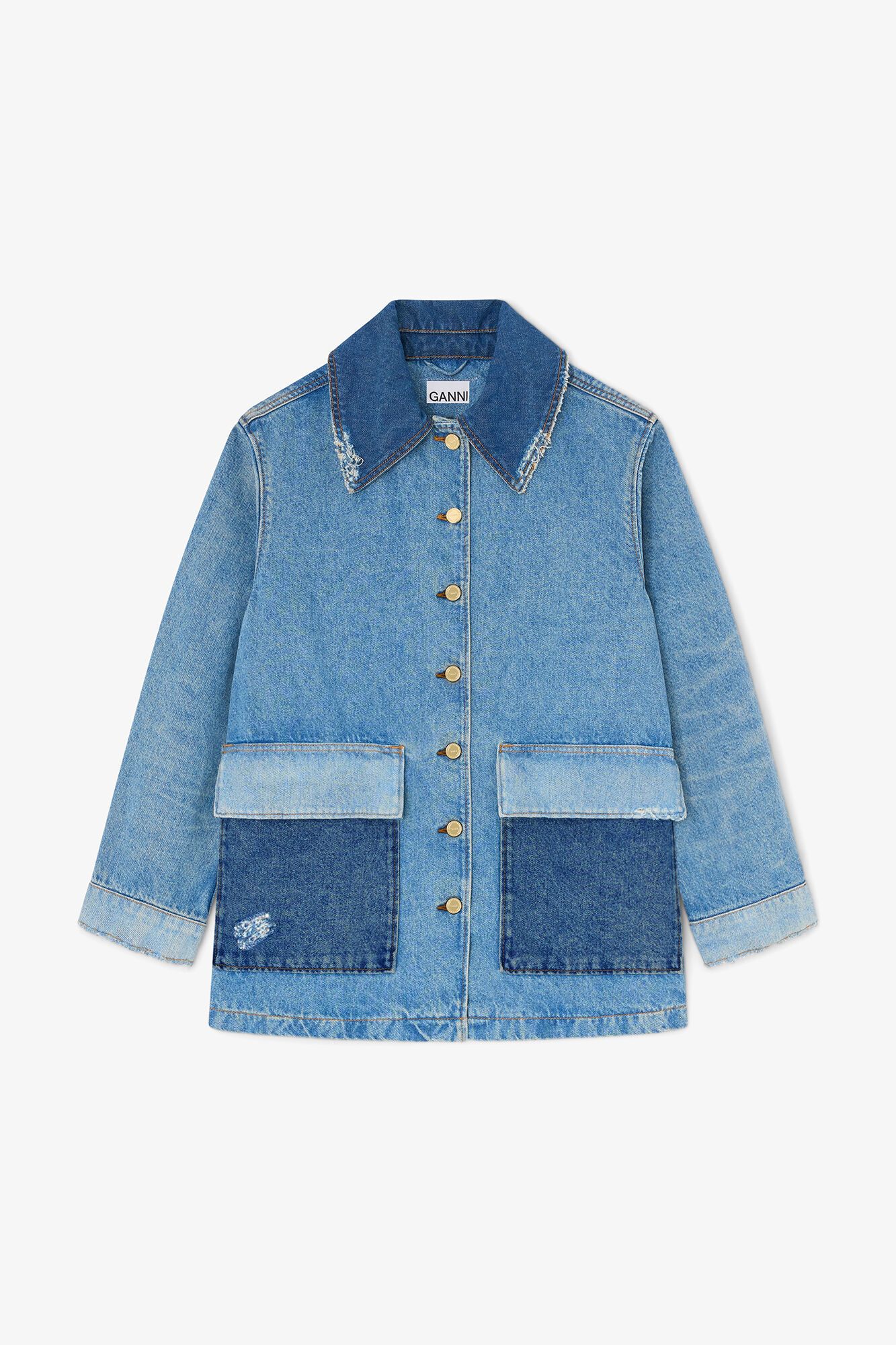 Patchwork Denim Midi Jacke