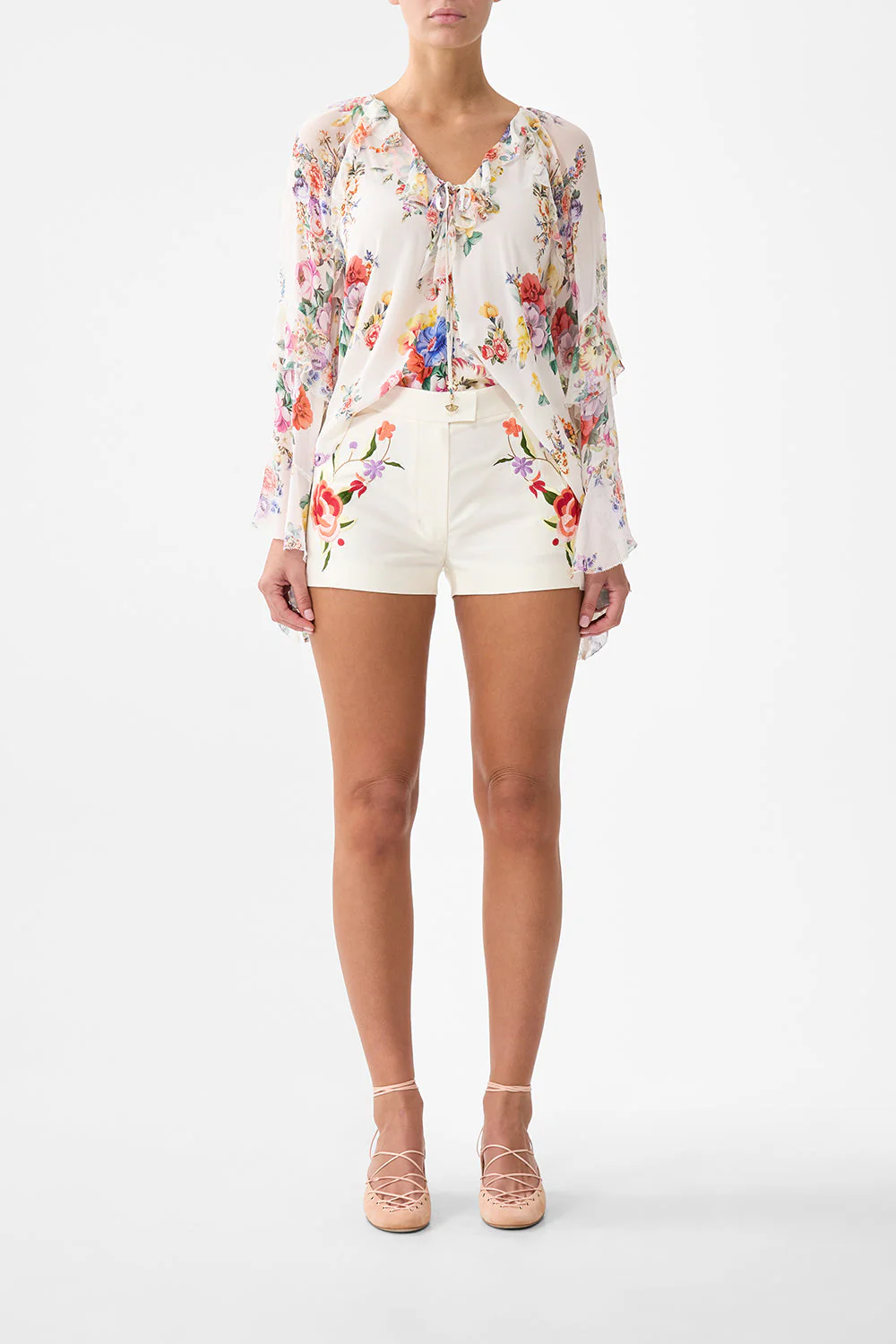 Lace Up V Neck Bluse