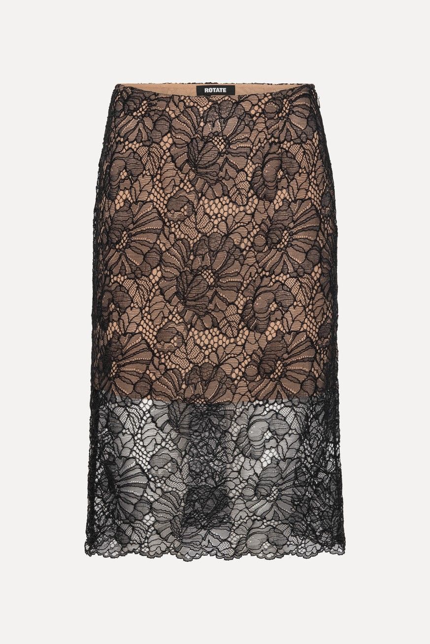 Lace Midi Pencil Skirt Black