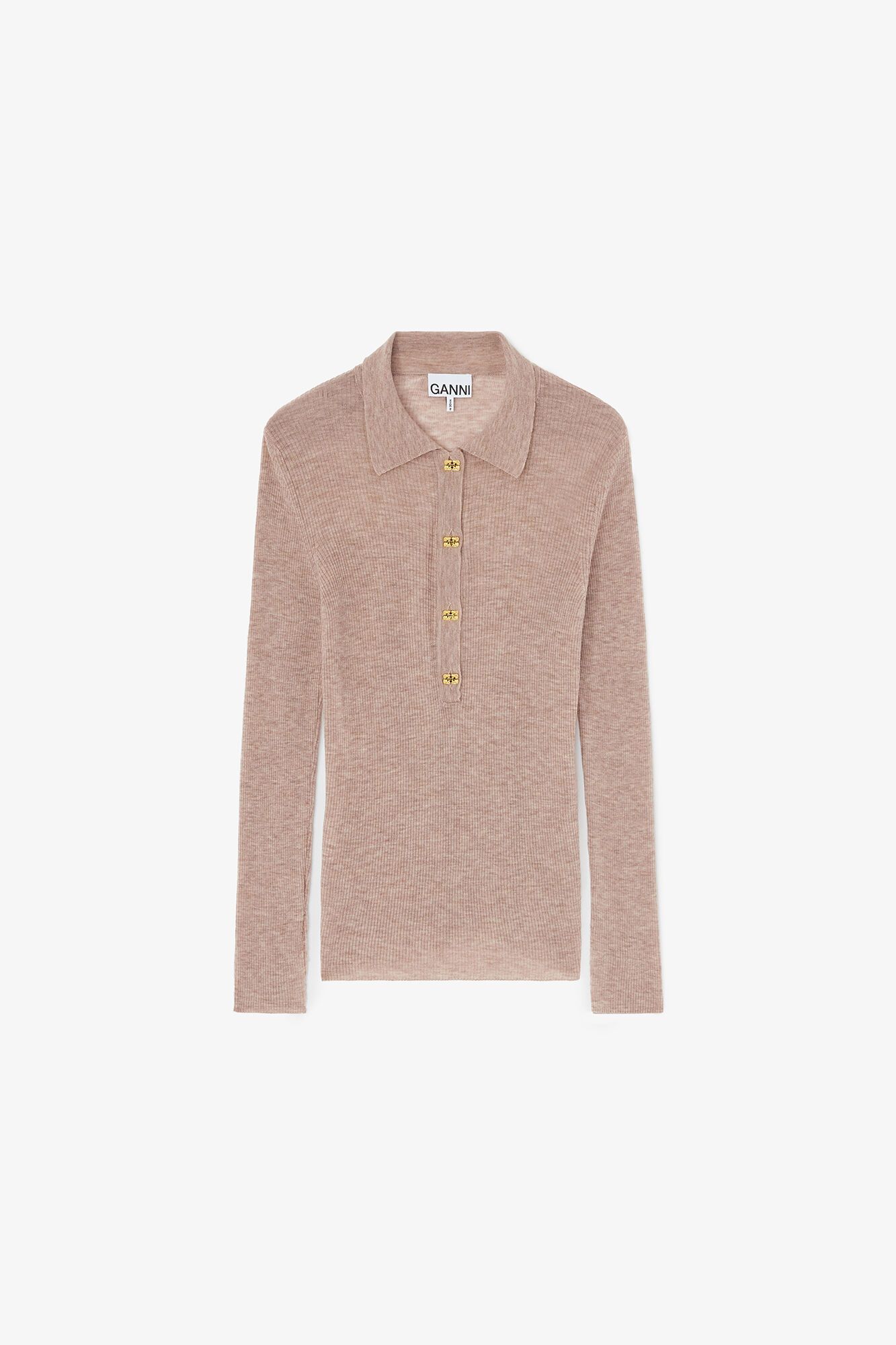 Sheer Wool Ribbed Polo Pullover