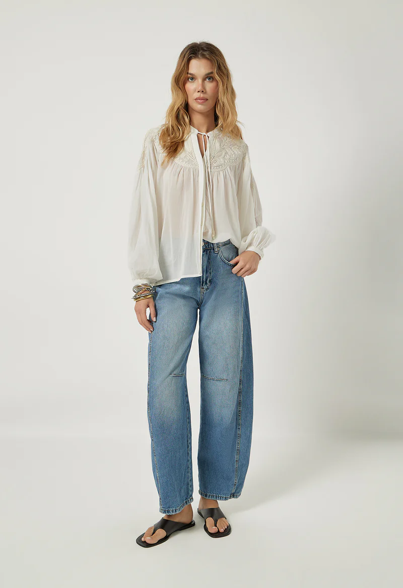 The Placement Yoke Cord Embroidered Bluse