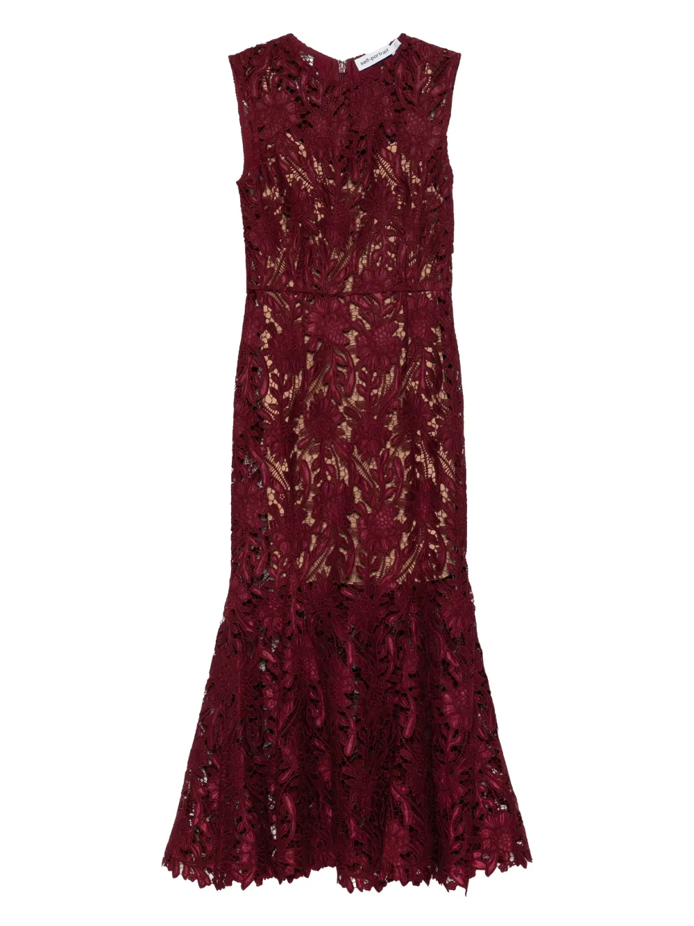 Burgundy Guipure Lace Midi Kleid