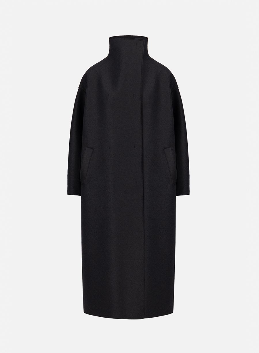 Funnel neck oversized coat in pressed wool