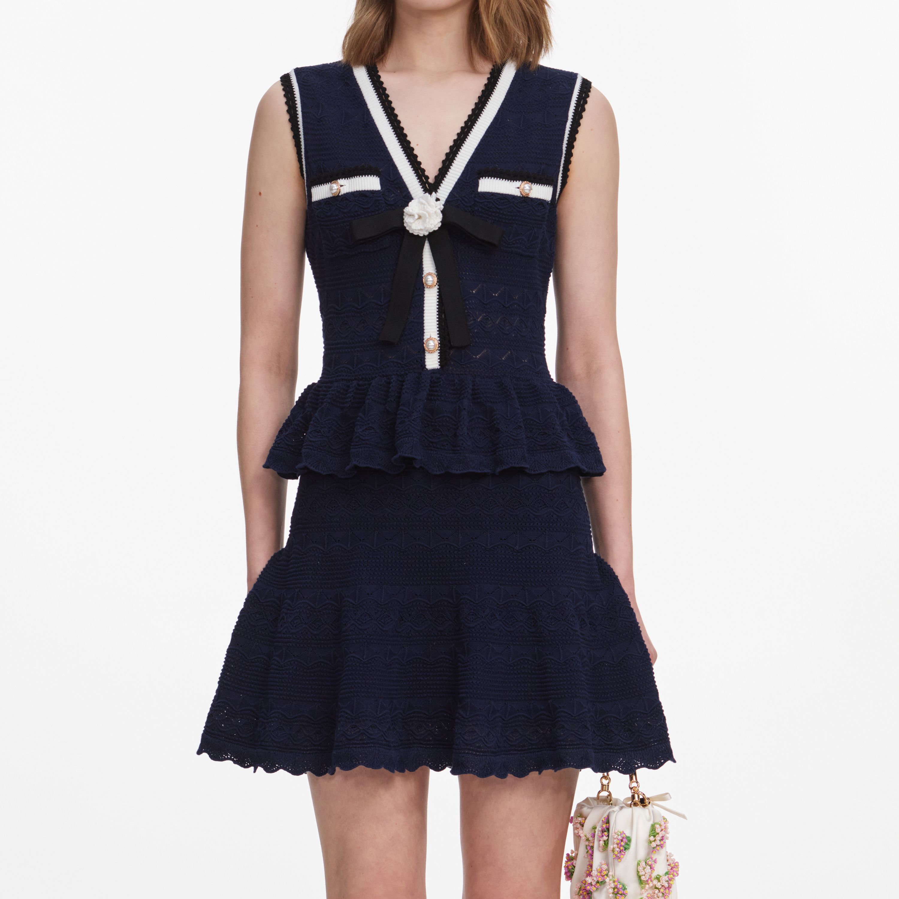 Peplum Pointelle Knit Kleid