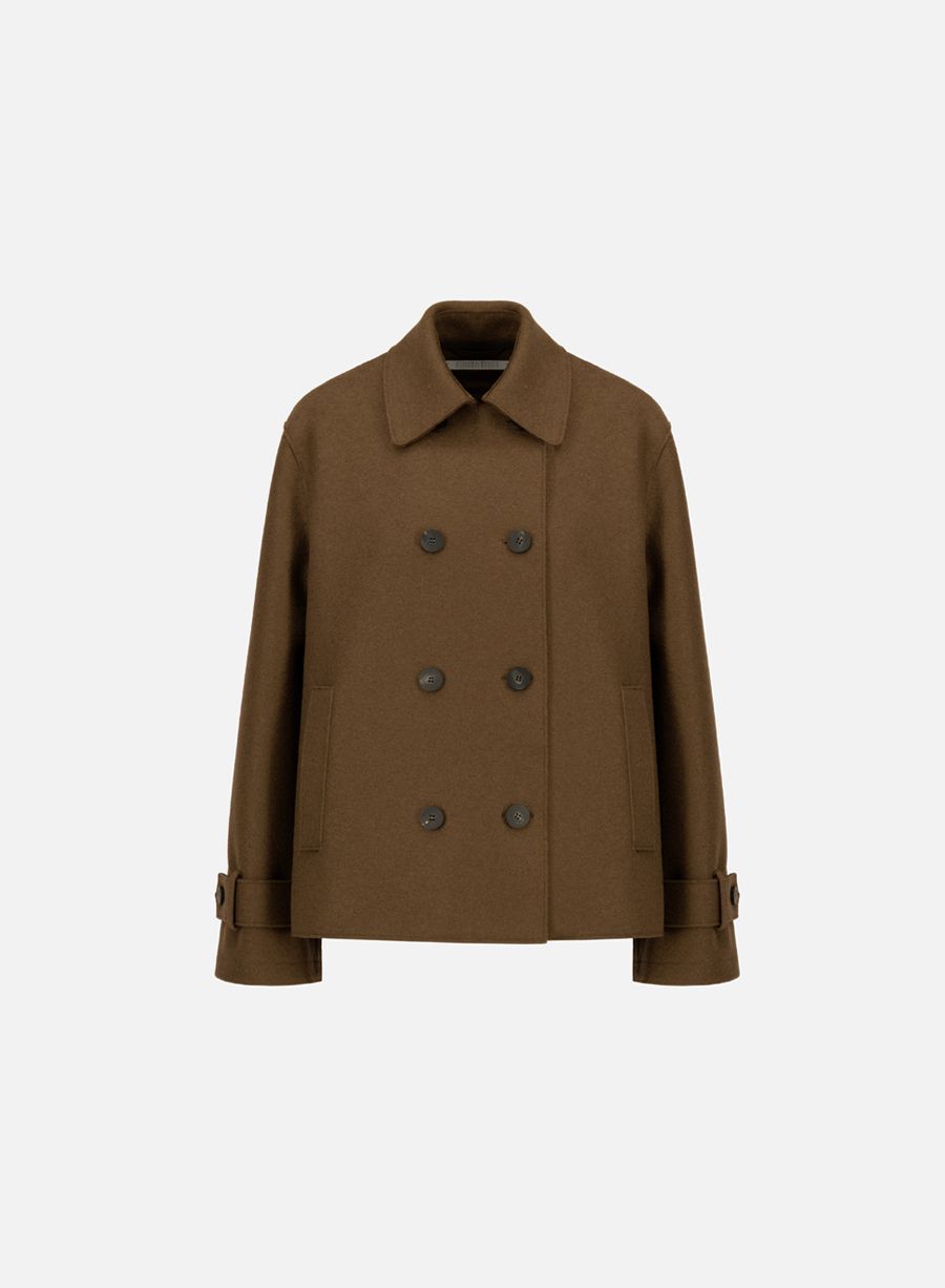 Oversized short trench in pressed wool with quilted lining