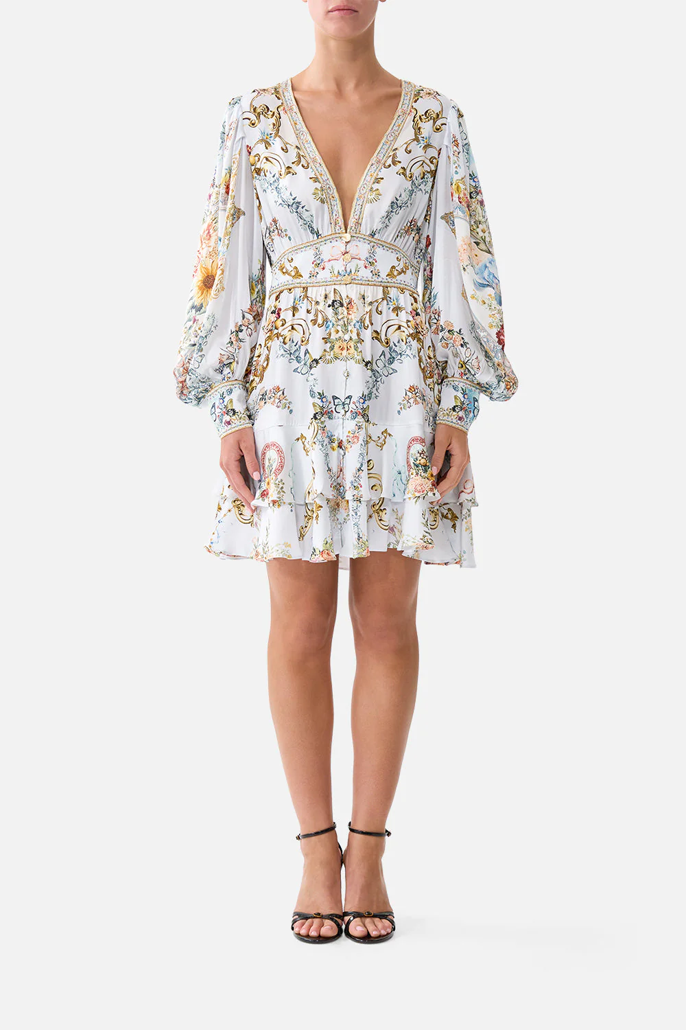 Button Front Frill Kleid